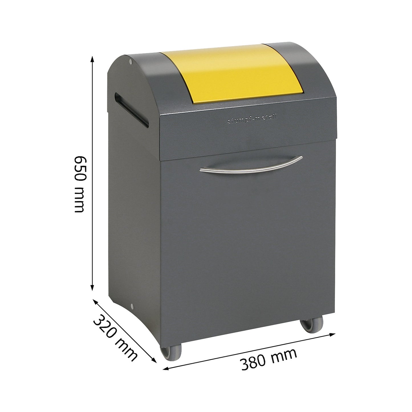Recyclable waste collector, flame extinguishing, WxD 380 x 320 mm, capacity 45 l, signal yellow flap.