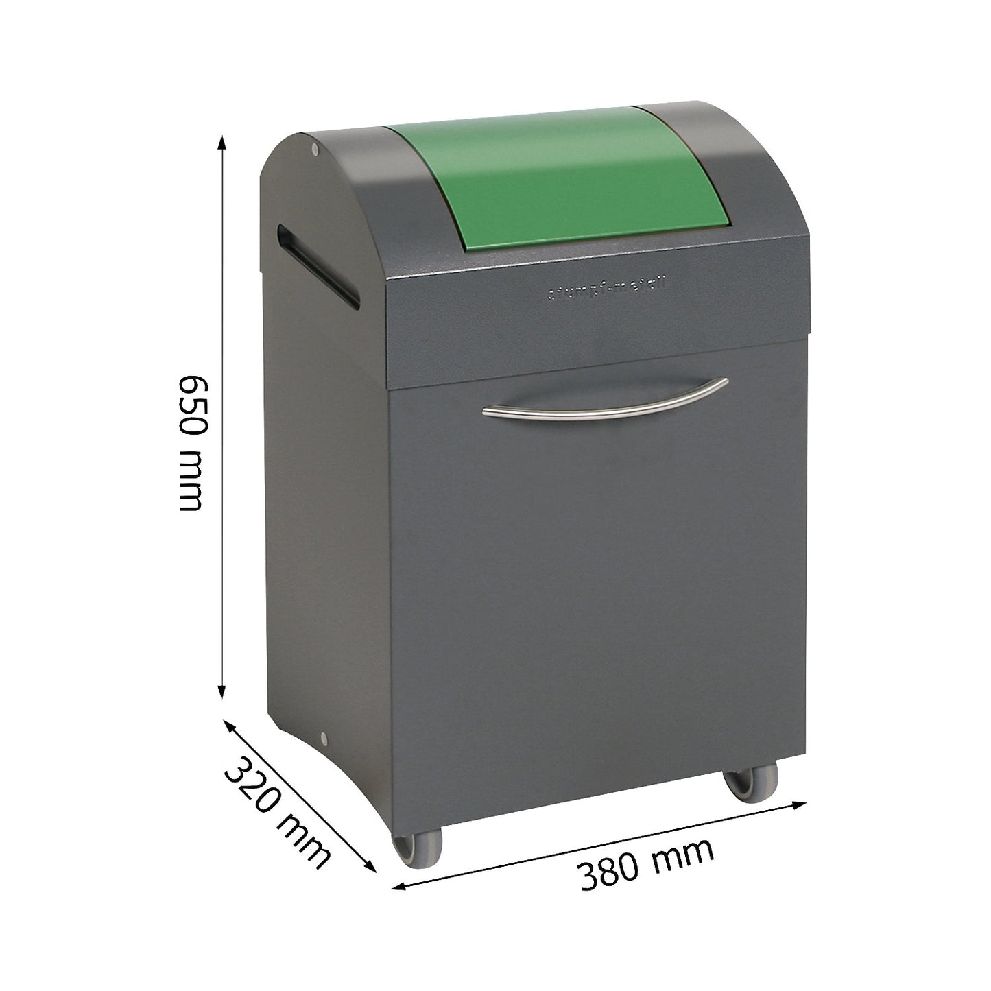 Recyclable waste collector, flame extinguishing, WxD 380 x 320 mm, capacity 45 l, traffic green flap.