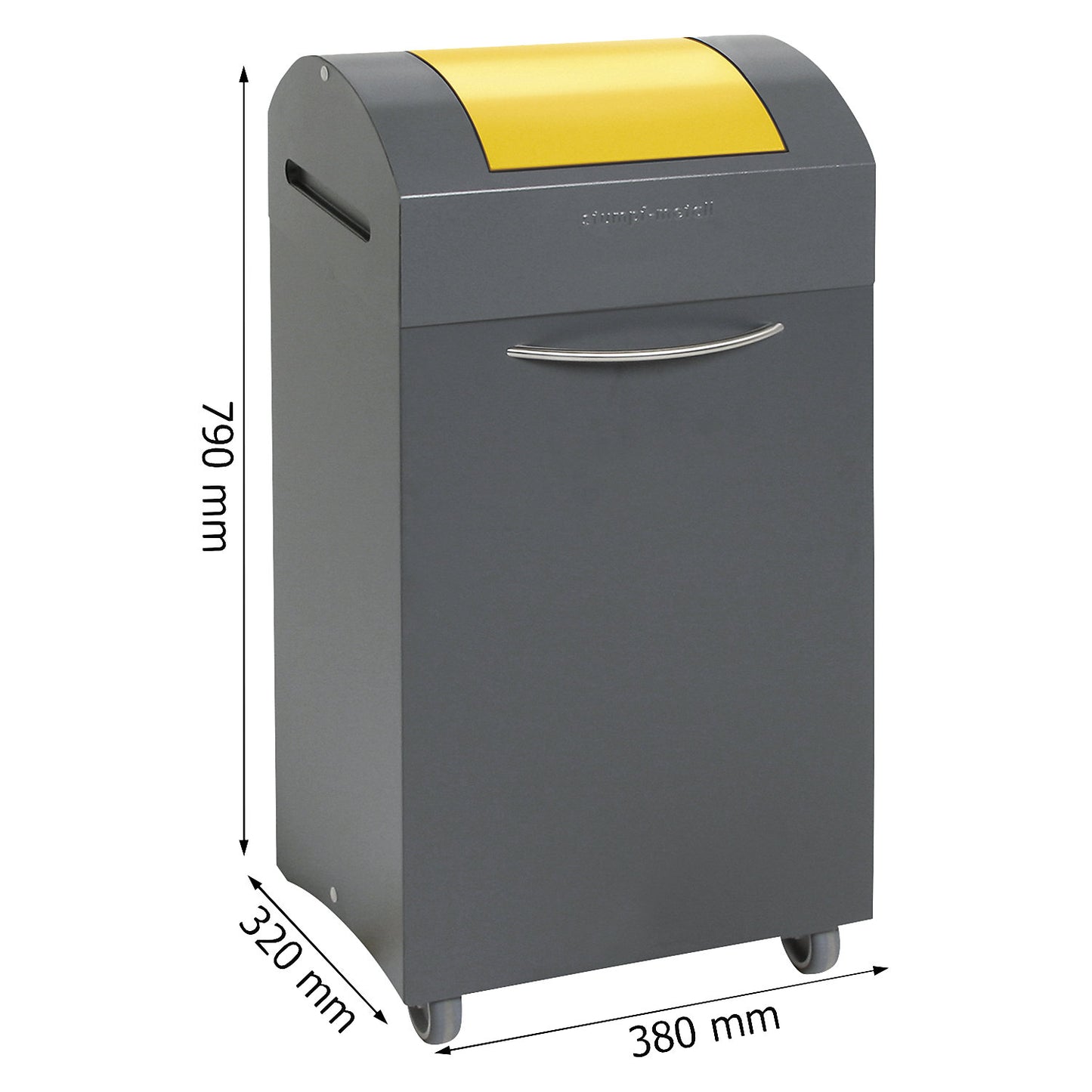 Recyclable waste collector, flame extinguishing, WxD 380 x 320 mm, capacity 60 l, signal yellow flap.