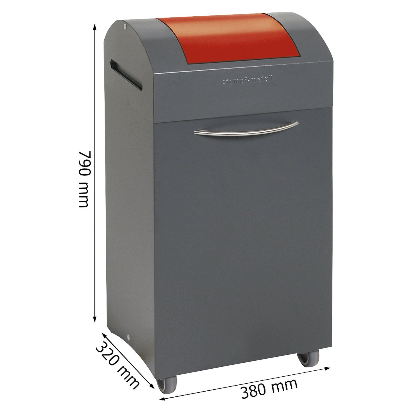 Recyclable waste collector, flame extinguishing, WxD 380 x 320 mm, capacity 60 l, flame red flap.