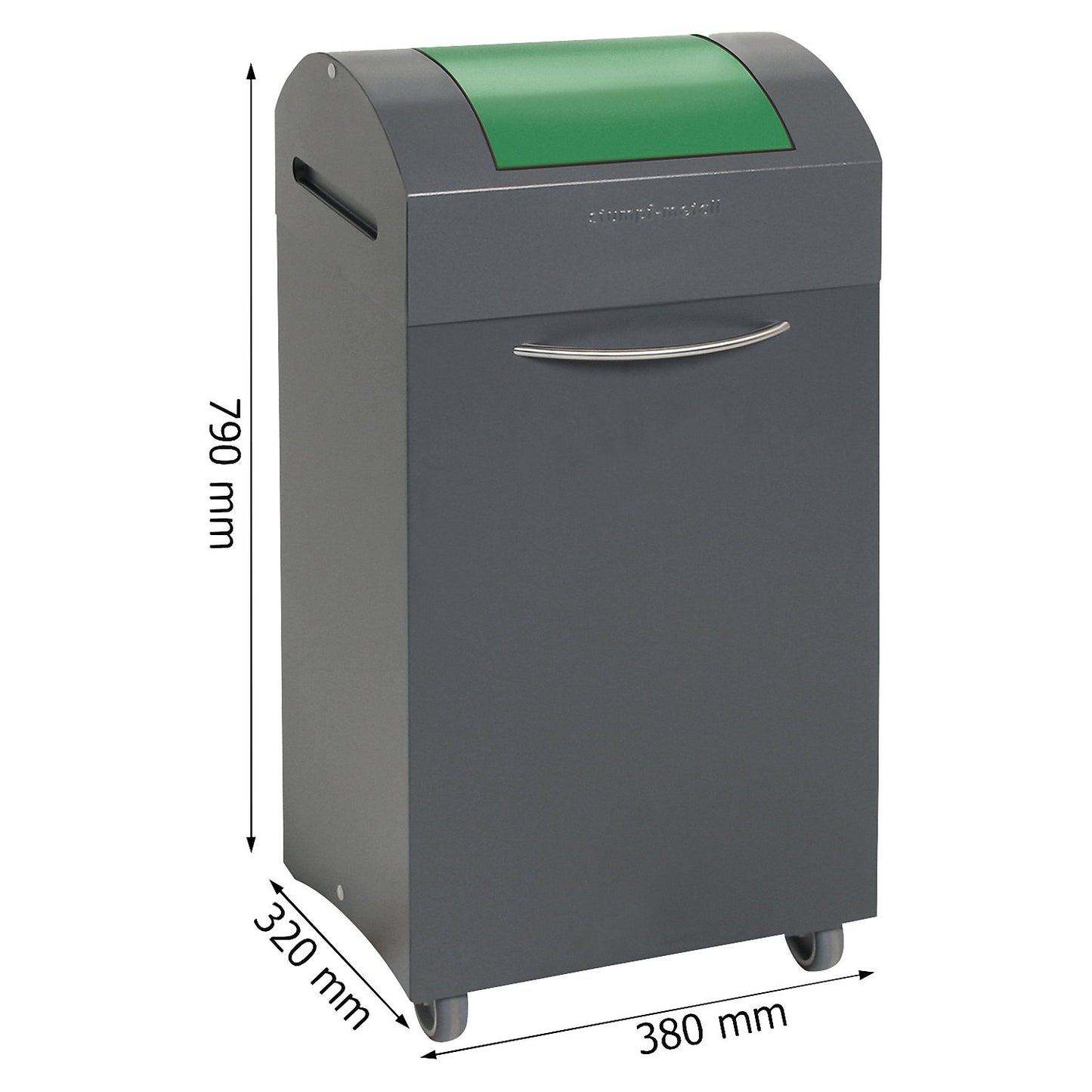 Recyclable waste collector, flame extinguishing, WxD 380 x 320 mm, capacity 60 l, traffic green flap.