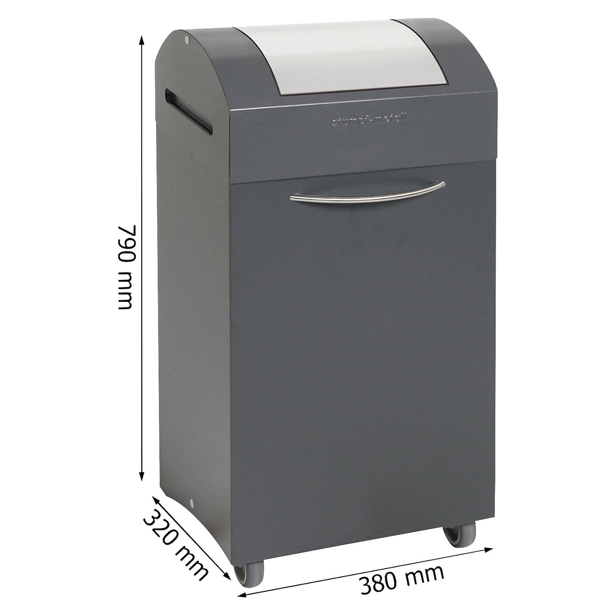 Recyclable waste collector, flame extinguishing, WxD 380 x 320 mm, capacity 60 l, light grey flap.