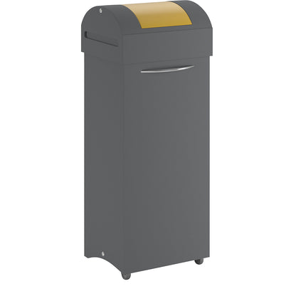 Recyclable waste collector, flame extinguishing, WxD 380 x 320 mm, capacity 75 l, signal yellow flap.