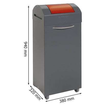 Recyclable waste collector, flame extinguishing, WxD 380 x 320 mm, capacity 75 l, flame red flap.