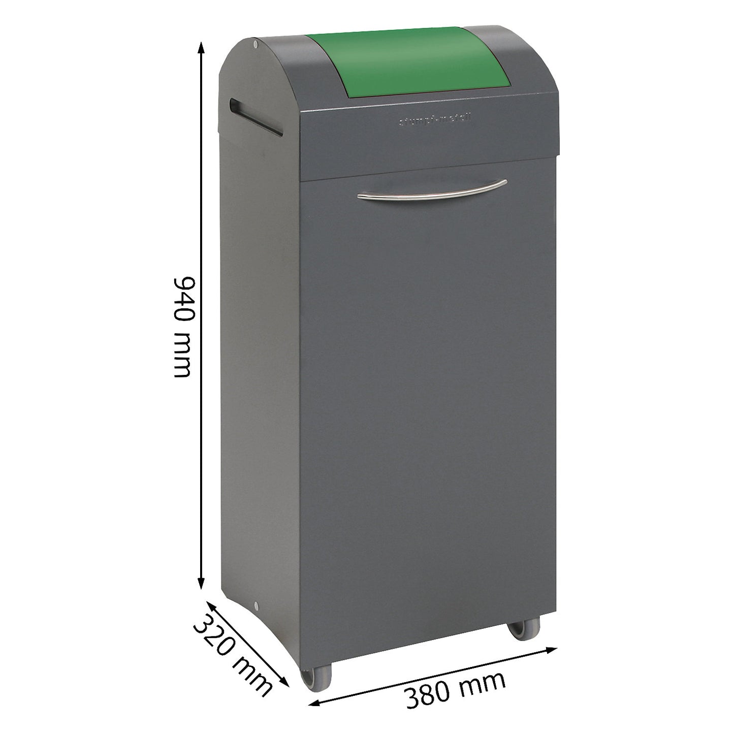 Recyclable waste collector, flame extinguishing, WxD 380 x 320 mm, capacity 75 l, traffic green flap.