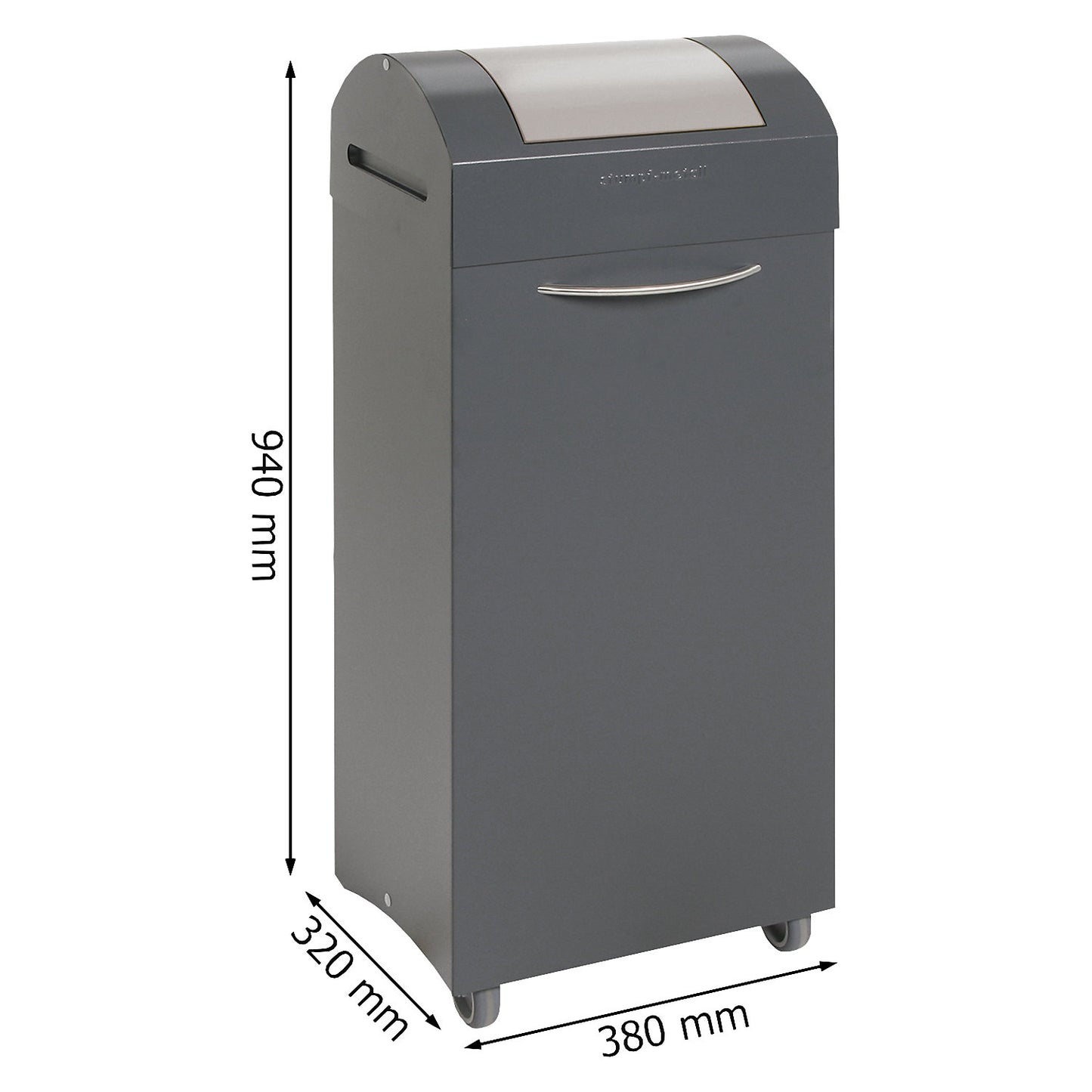 Recyclable waste collector, flame extinguishing, WxD 380 x 320 mm, capacity 75 l, light grey flap.