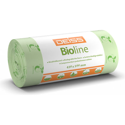 ecovio® bioline waste sacks, capacity 20 l, 10 rolls of 50, pack of 500.