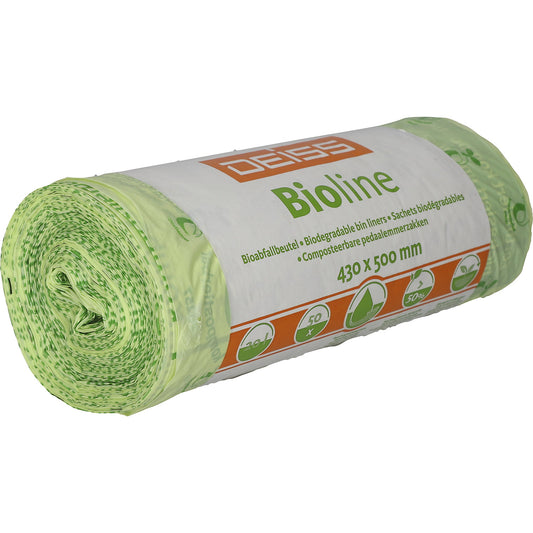 ecovio® bioline waste sacks, capacity 20 l, 10 rolls of 50, pack of 500.
