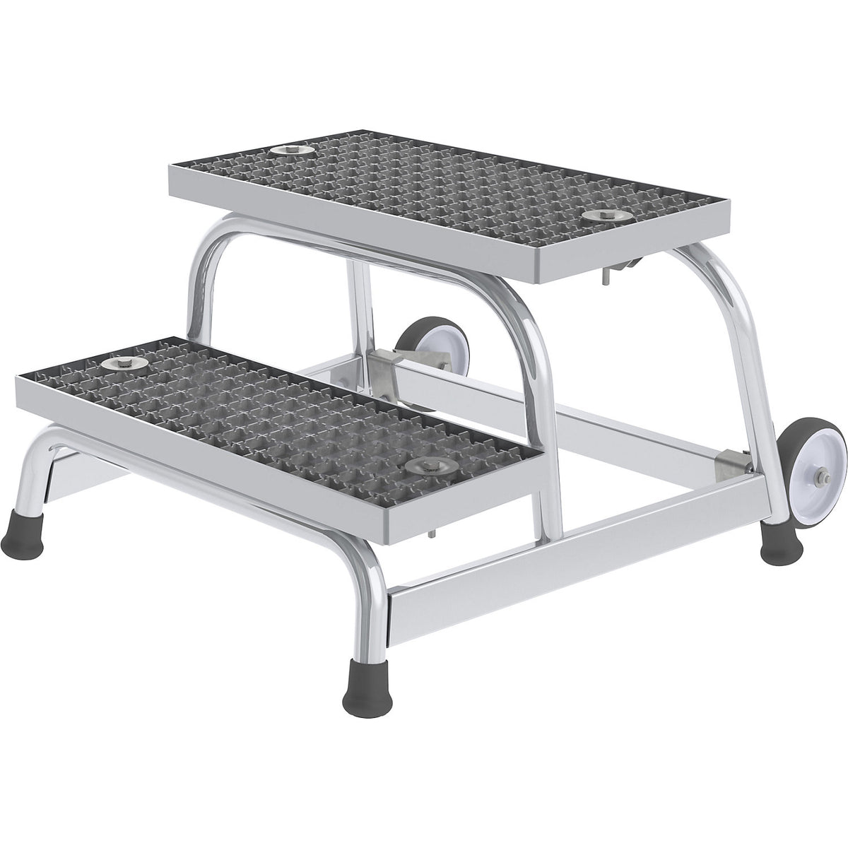 Machine step, mobile, with steel grate steps, 2 steps, platform height 400 mm.