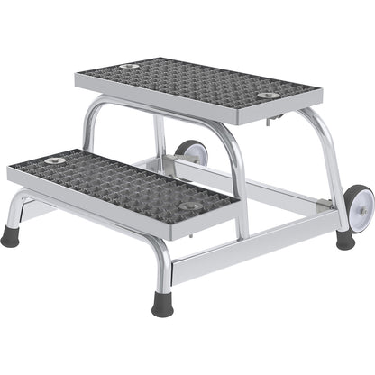 Machine step, mobile, with steel grate steps, 2 steps, platform height 400 mm.