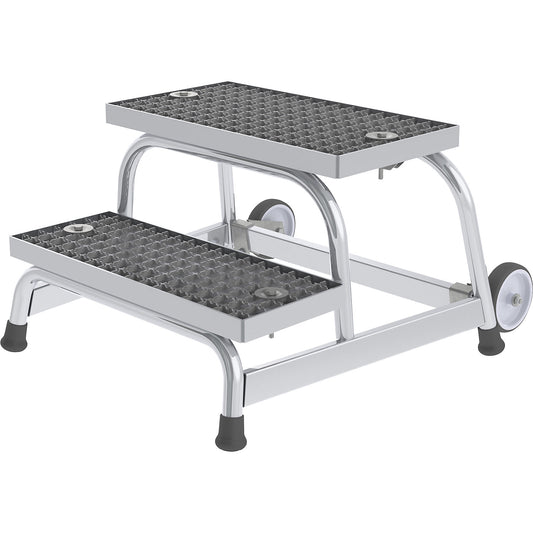 Machine step, mobile, with steel grate steps, 2 steps, platform height 400 mm.
