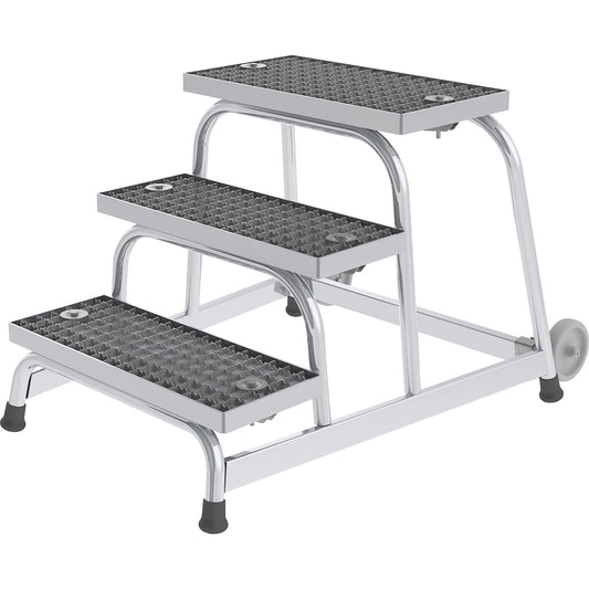 Machine step, mobile, with steel grate steps, 3 steps, platform height 600 mm.