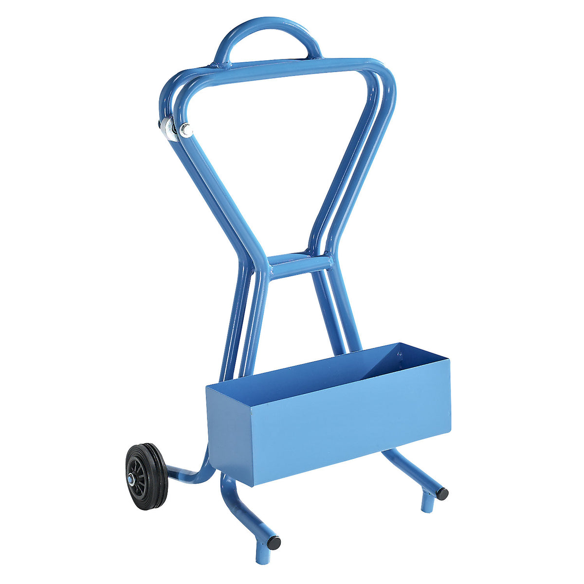 Strap dispenser for steel strapping, for special spools, strap width 16 mm, mobile, with storage compartment.