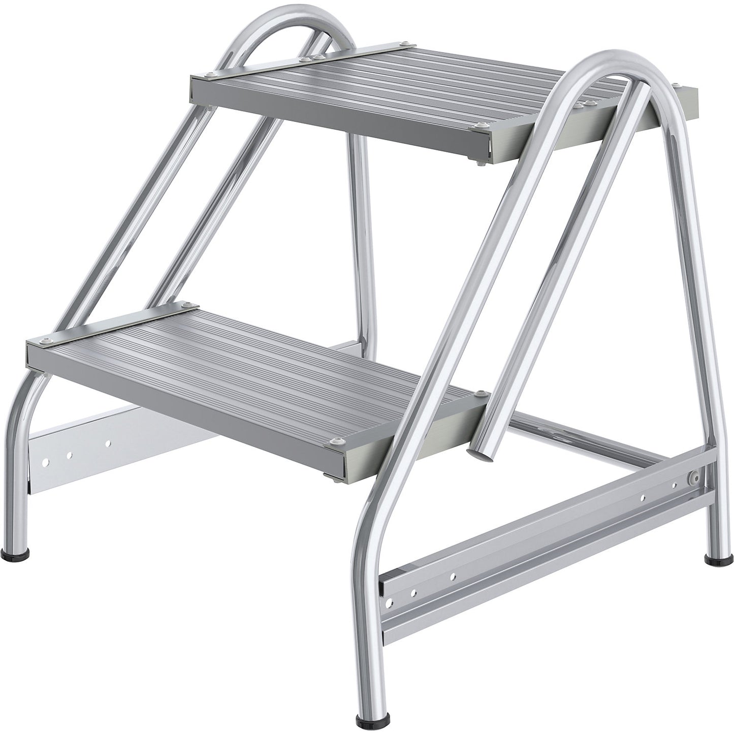 Aluminium work platform, steps made of ribbed aluminium, single sided access, 2 steps.