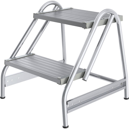 Aluminium work platform, steps made of ribbed aluminium, single sided access, 2 steps.