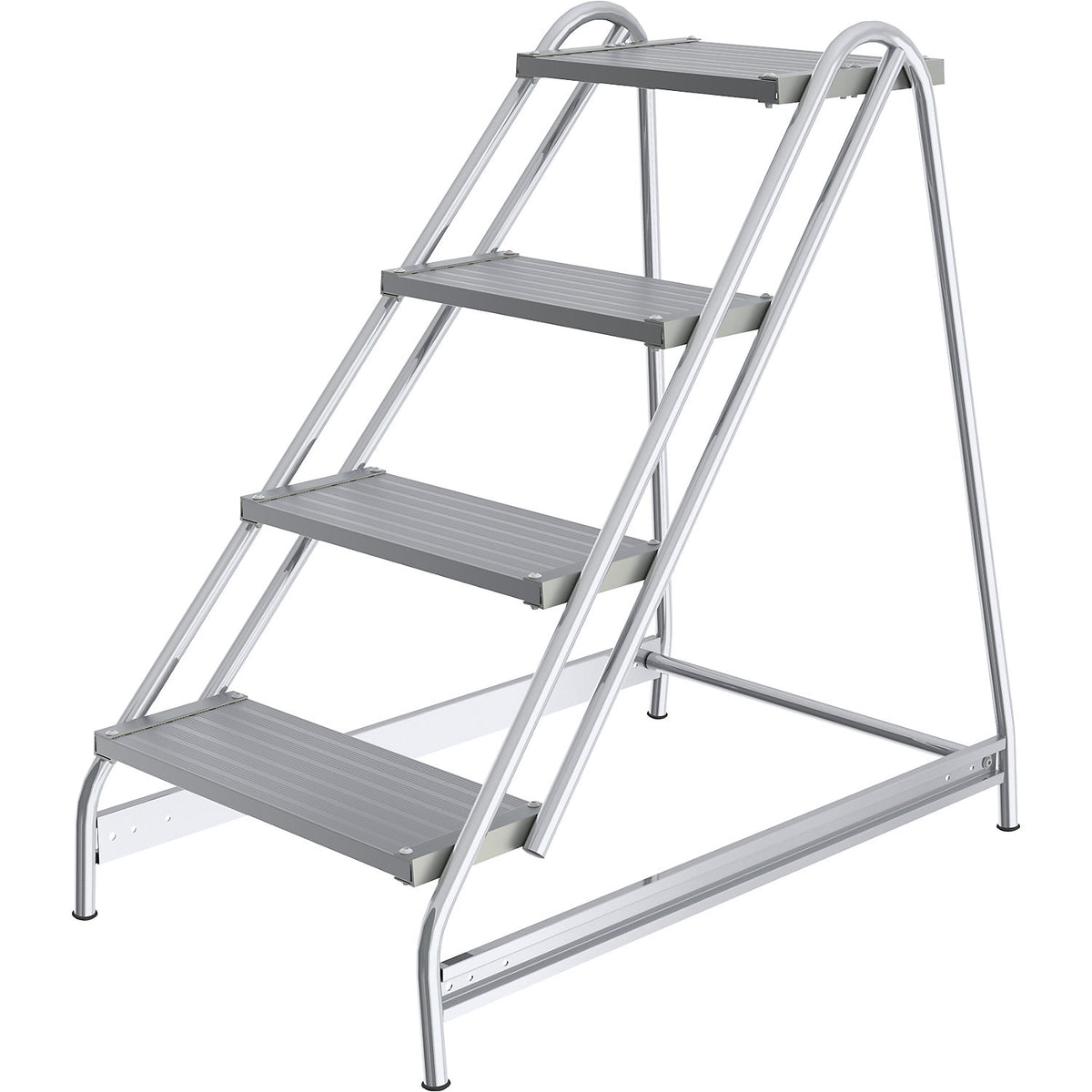 Aluminium work platform, steps made of ribbed aluminium, single sided access, 4 steps.
