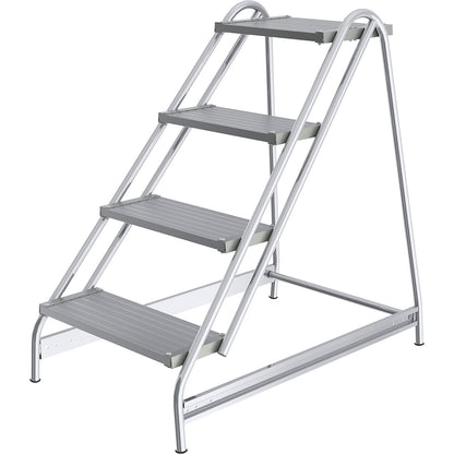 Aluminium work platform, steps made of ribbed aluminium, single sided access, 4 steps.