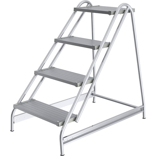 Aluminium work platform, steps made of ribbed aluminium, single sided access, 4 steps.