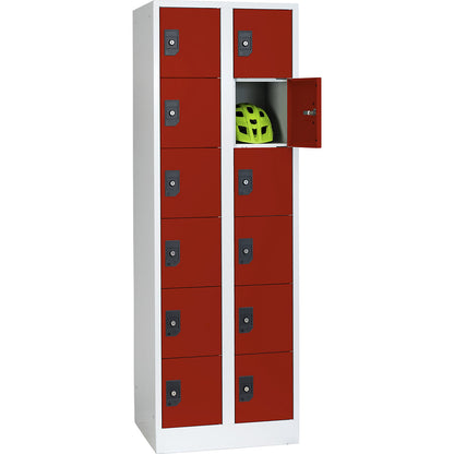 Stuttgart 6-fold compartment locker, 2 compartments, W 600 mm, light grey / flame red.