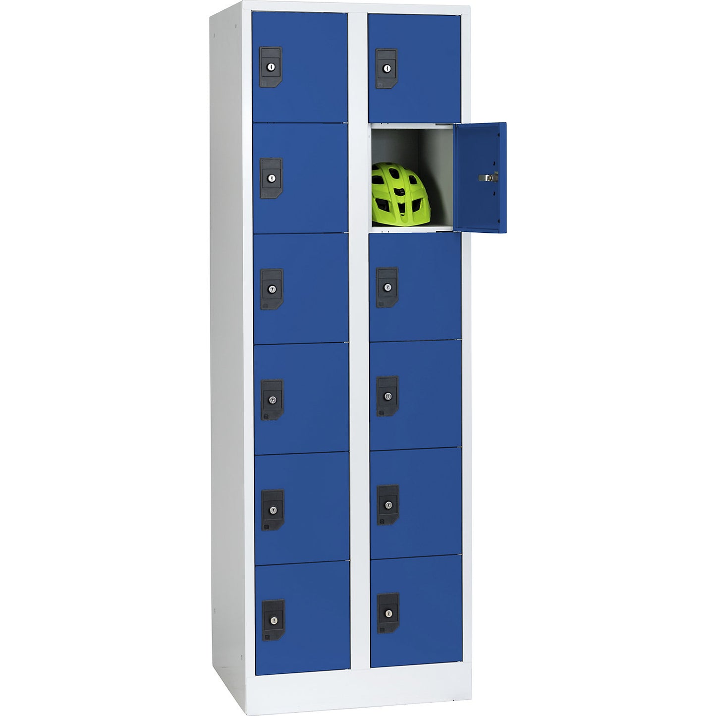 Stuttgart 6-fold compartment locker, 2 compartments, W 600 mm, light grey / gentian blue.