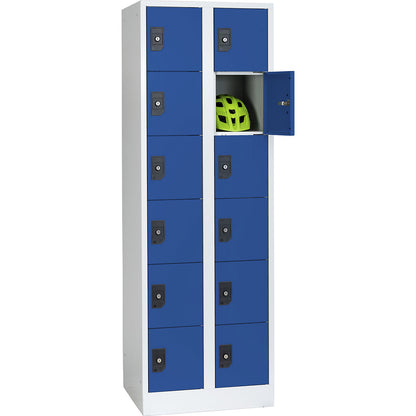 Stuttgart 6-fold compartment locker, 2 compartments, W 600 mm, light grey / gentian blue.