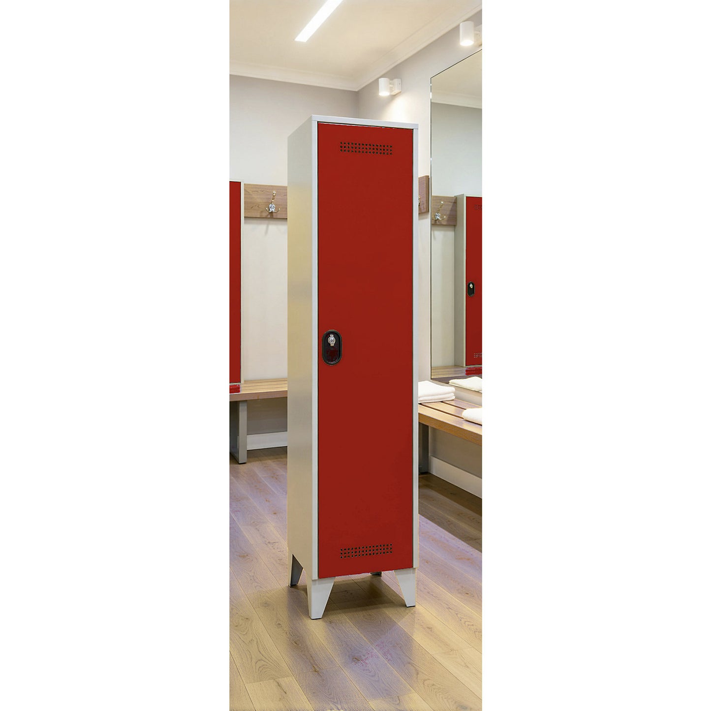 Köln clothes locker, 1 compartment, light grey / flame red, 400 mm.