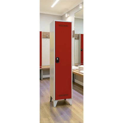 Köln clothes locker, 1 compartment, light grey / flame red, 400 mm.