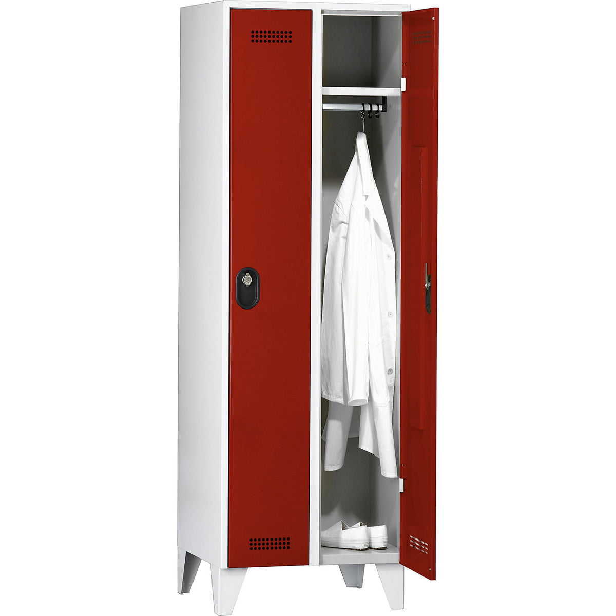 Köln clothes locker, 2 compartments, light grey / flame red, 600 mm.