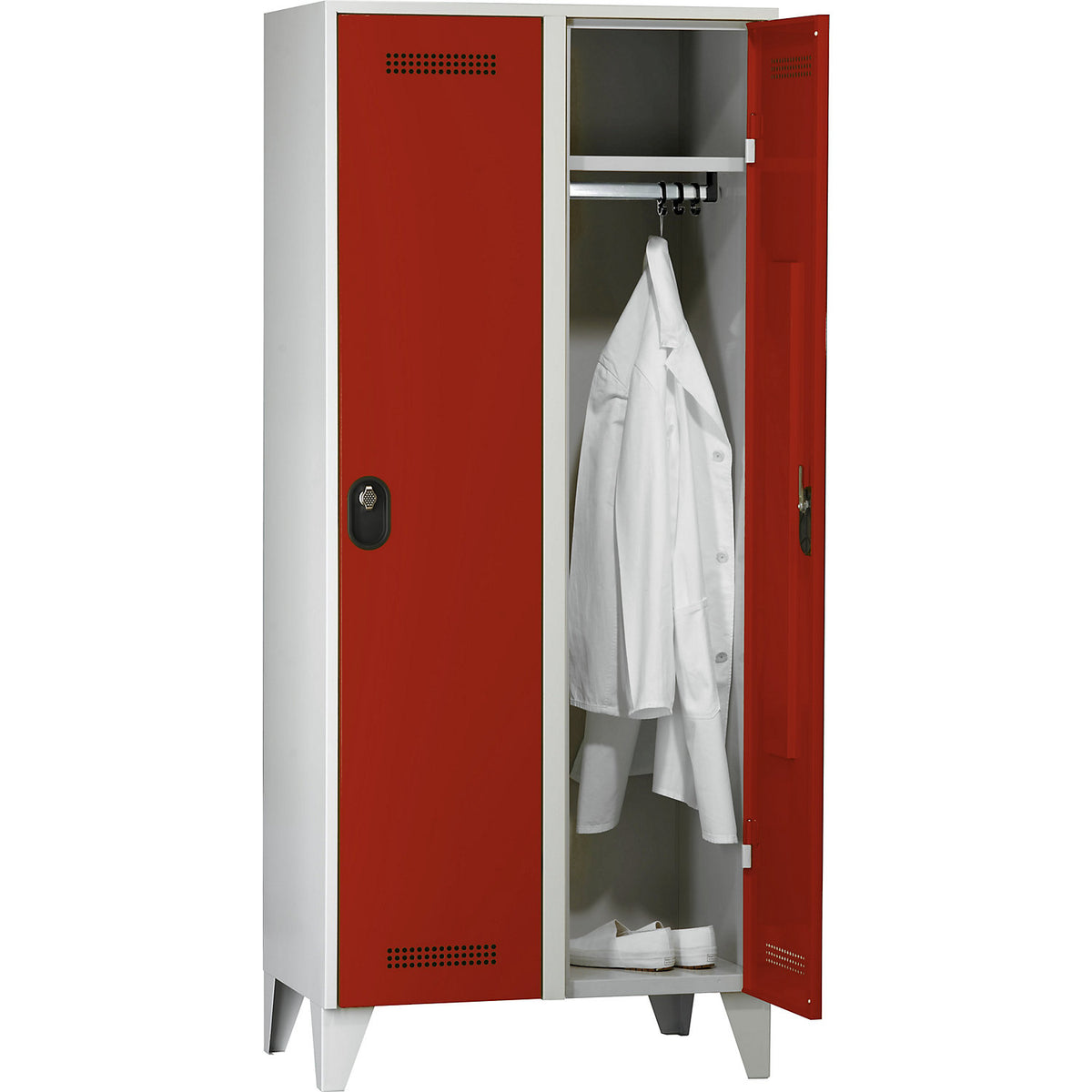 Köln clothes locker, 2 compartments, light grey / flame red, 800 mm.