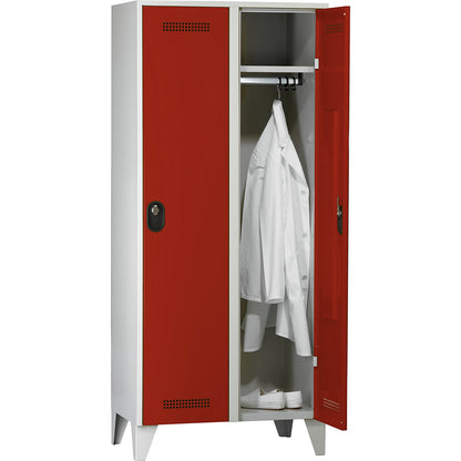 Köln clothes locker, 2 compartments, light grey / flame red, 800 mm.