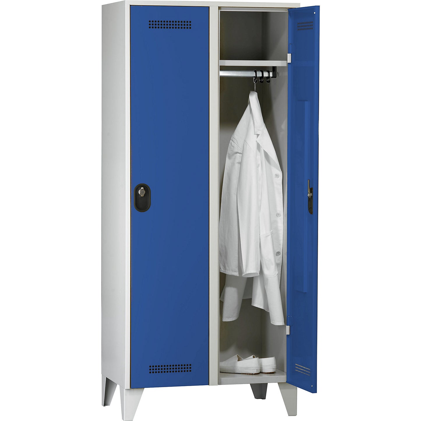 Köln clothes locker, 2 compartments, light grey / gentian blue, 800 mm.
