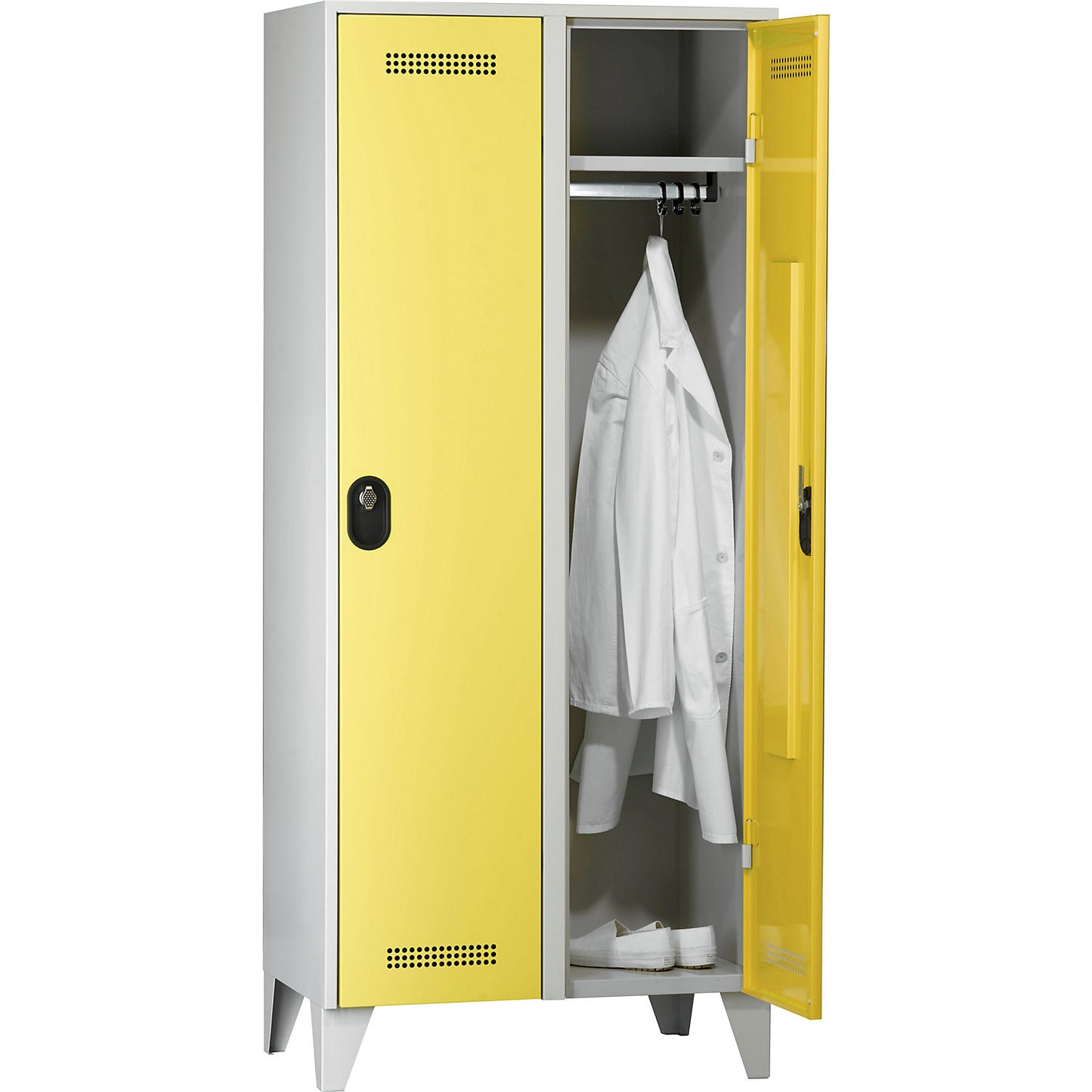 Köln clothes locker, 2 compartments, light grey / zinc yellow, 800 mm.