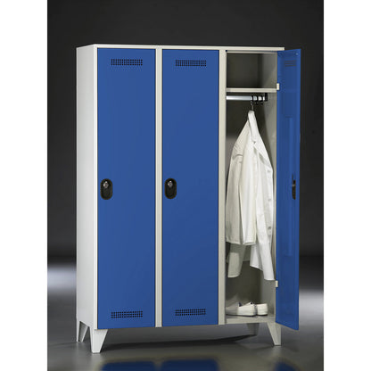 Köln clothes locker, 3 compartments, light grey / gentian blue, 1200 mm.