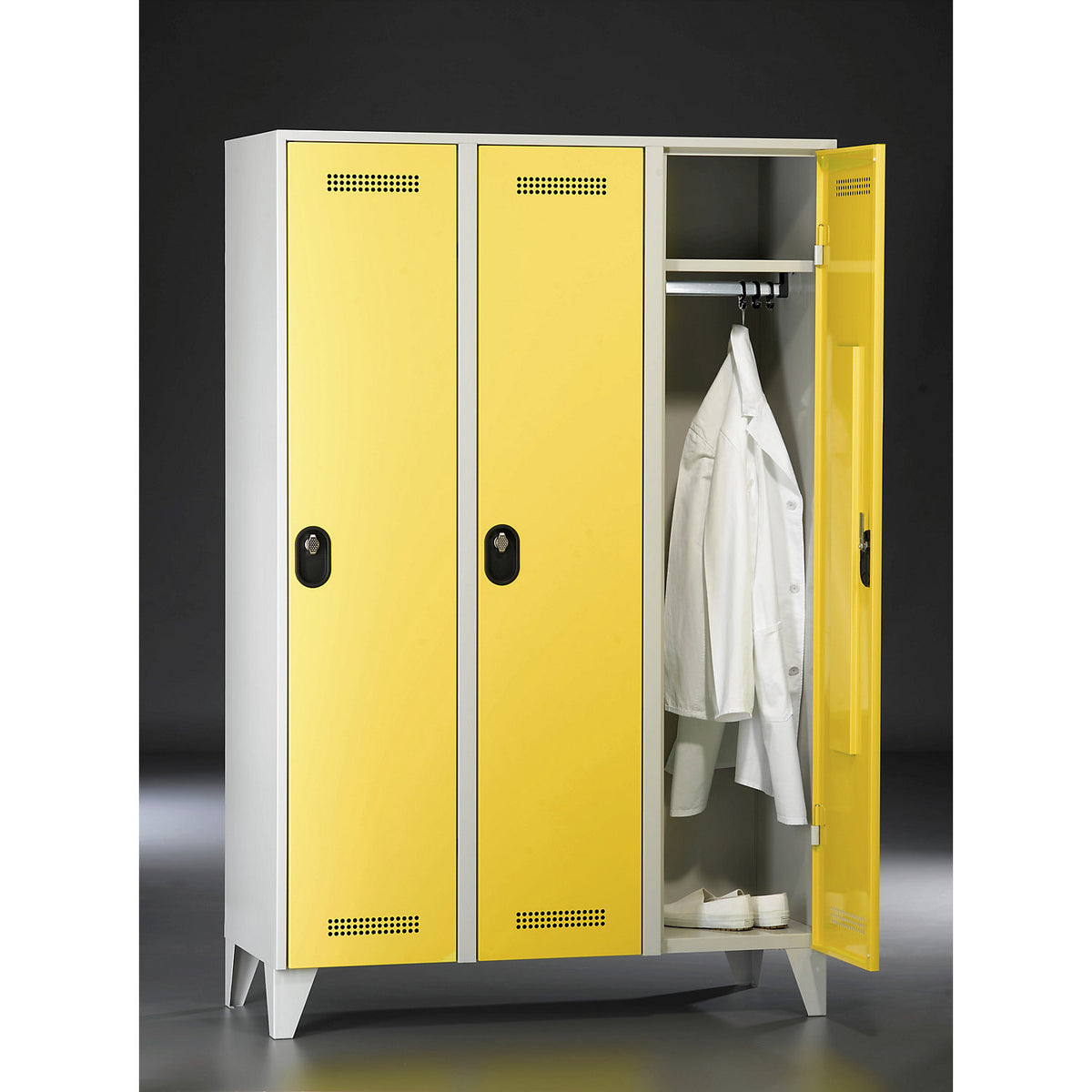 Köln clothes locker, 4 compartments, light grey, 1200 mm.