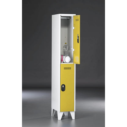 Köln double deck clothes locker, 1 compartment, light grey / zinc yellow, 300 mm.