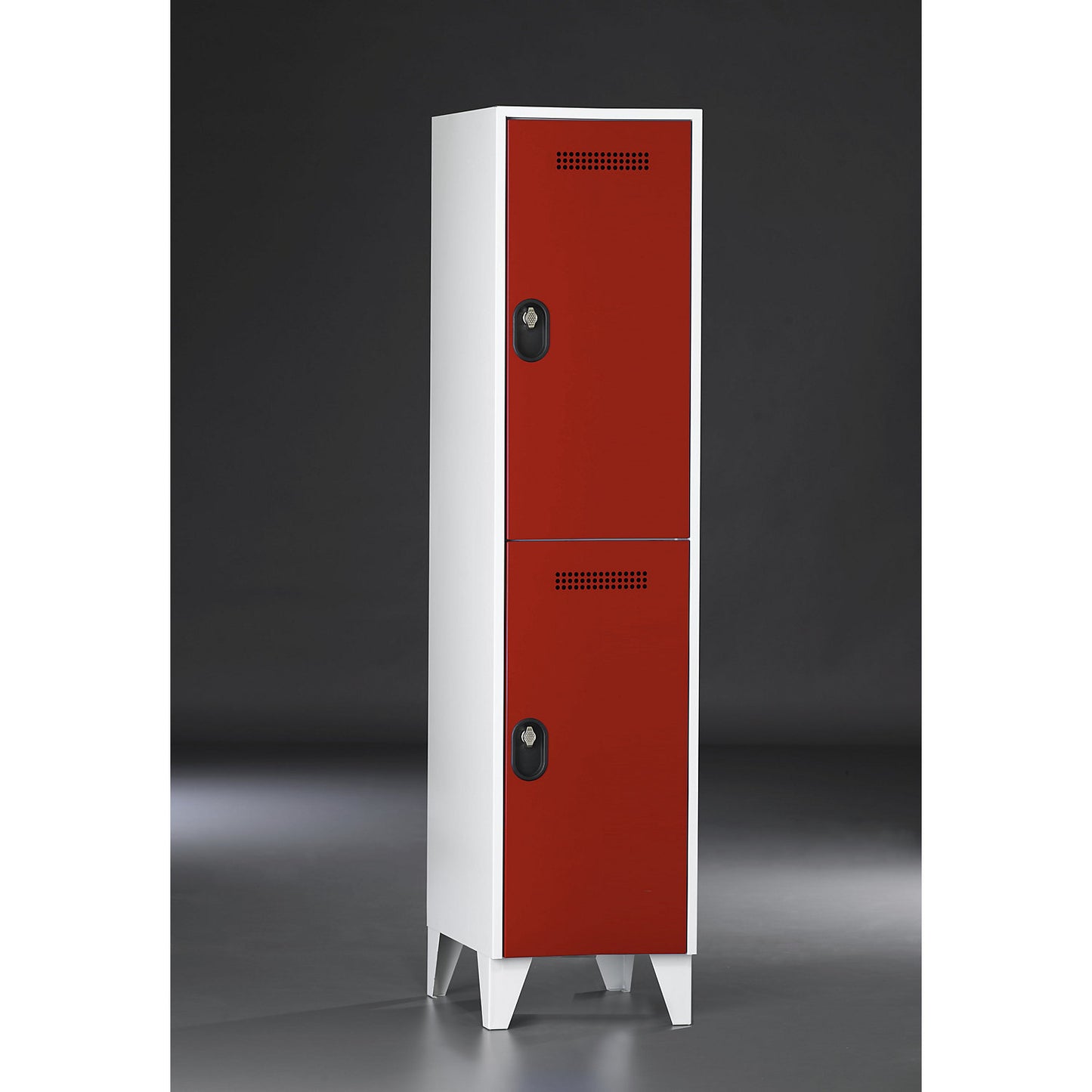 Köln double deck clothes locker, 1 compartment, light grey / flame red, 400 mm.