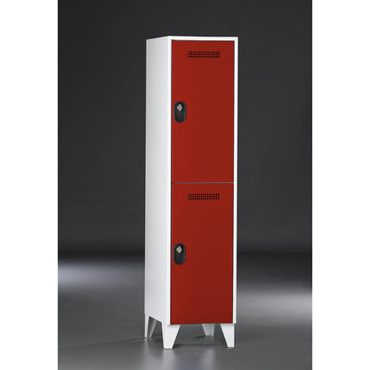 Köln double deck clothes locker, 1 compartment, light grey / flame red, 400 mm.