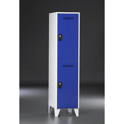 Köln double deck clothes locker, 1 compartment, light grey / gentian blue, 400 mm.