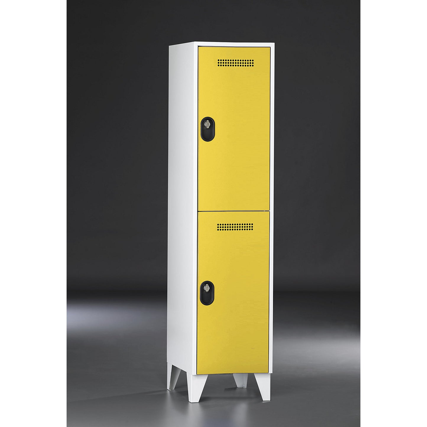 Köln double deck clothes locker, 1 compartment, light grey / zinc yellow, 400 mm.