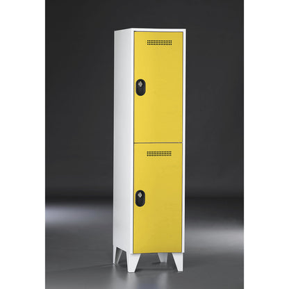 Köln double deck clothes locker, 1 compartment, light grey / zinc yellow, 400 mm.