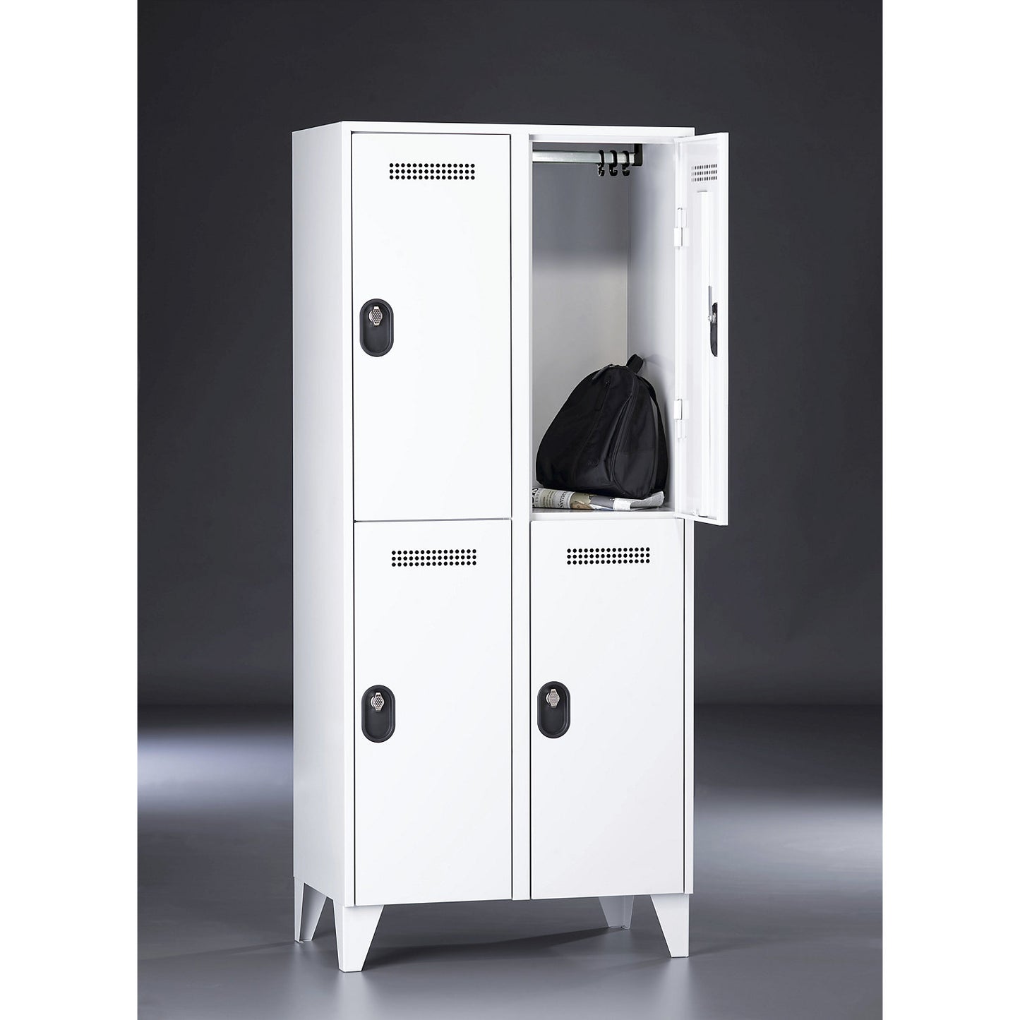 Köln double deck clothes locker, 2 compartments, light grey, 800 mm.