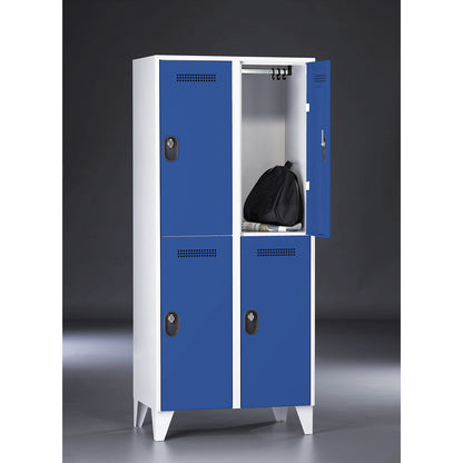 Köln double deck clothes locker, 2 compartments, light grey / gentian blue, 800 mm.