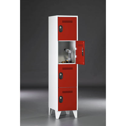 Köln 4-fold compartment locker, 1 compartment, light grey / flame red, 400 mm.