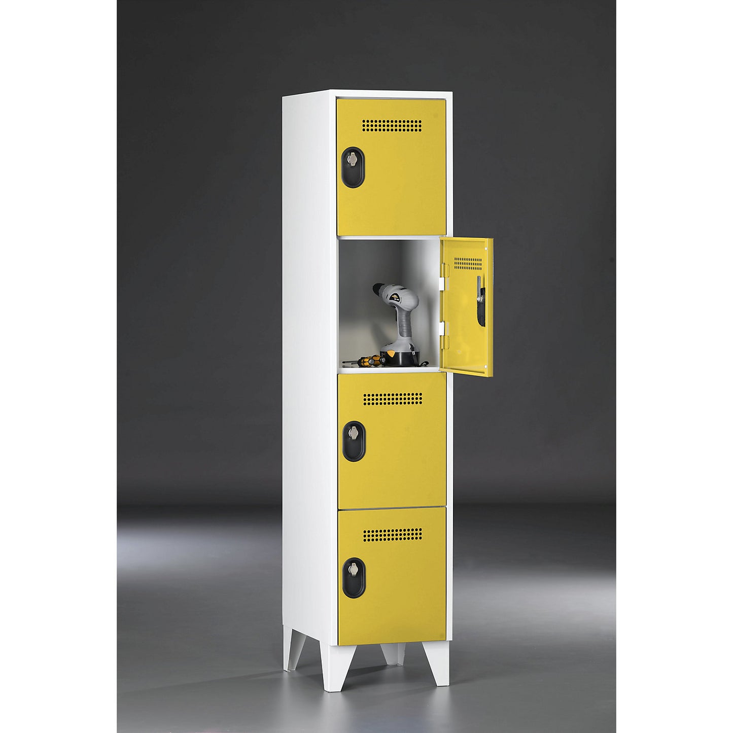 Köln 4-fold compartment locker, 1 compartment, light grey / zinc yellow, 400 mm.