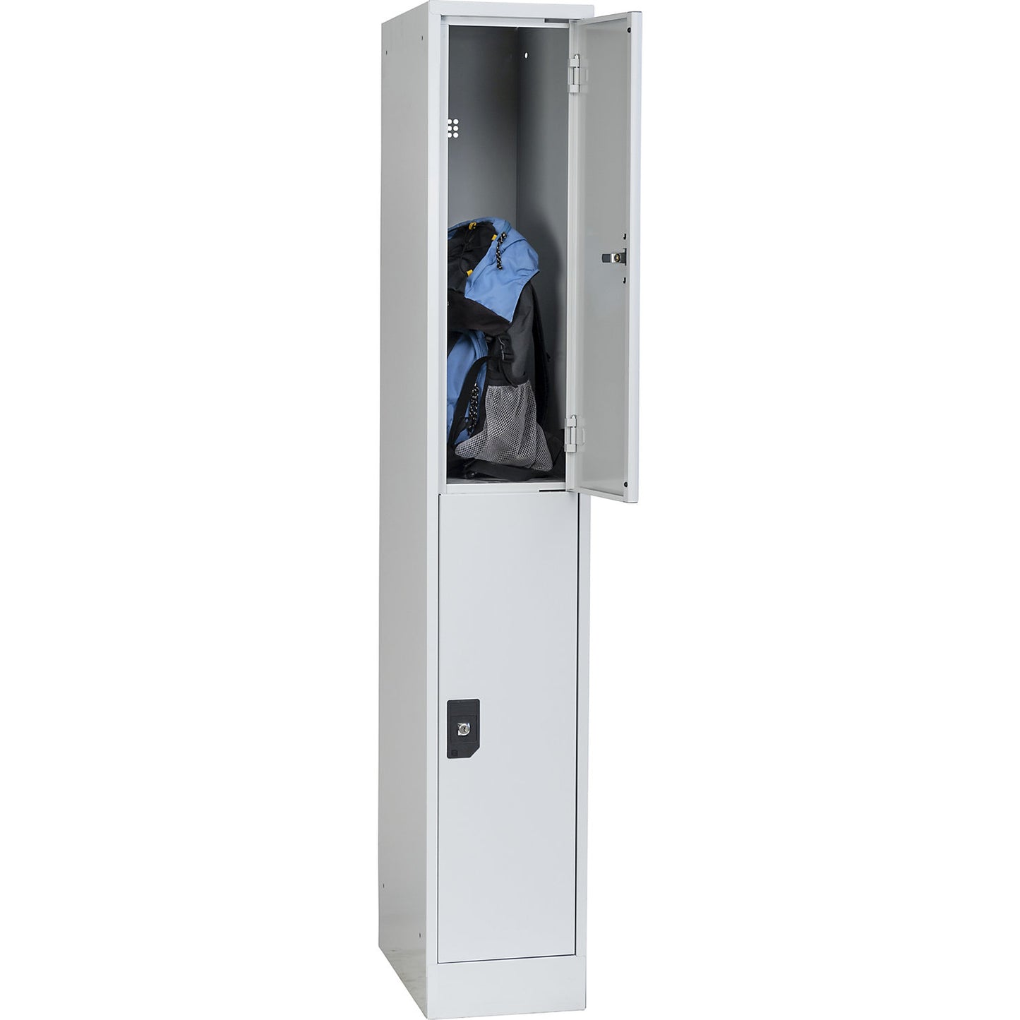 Stuttgart double deck clothes locker, 1 compartment, W 300 mm, light grey / light grey.