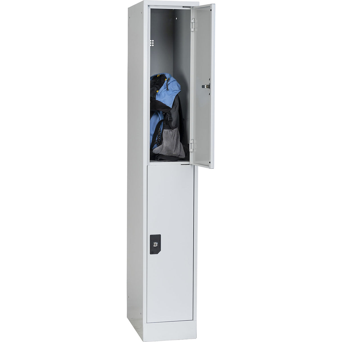 Stuttgart double deck clothes locker, 1 compartment, W 300 mm, light grey / light grey.