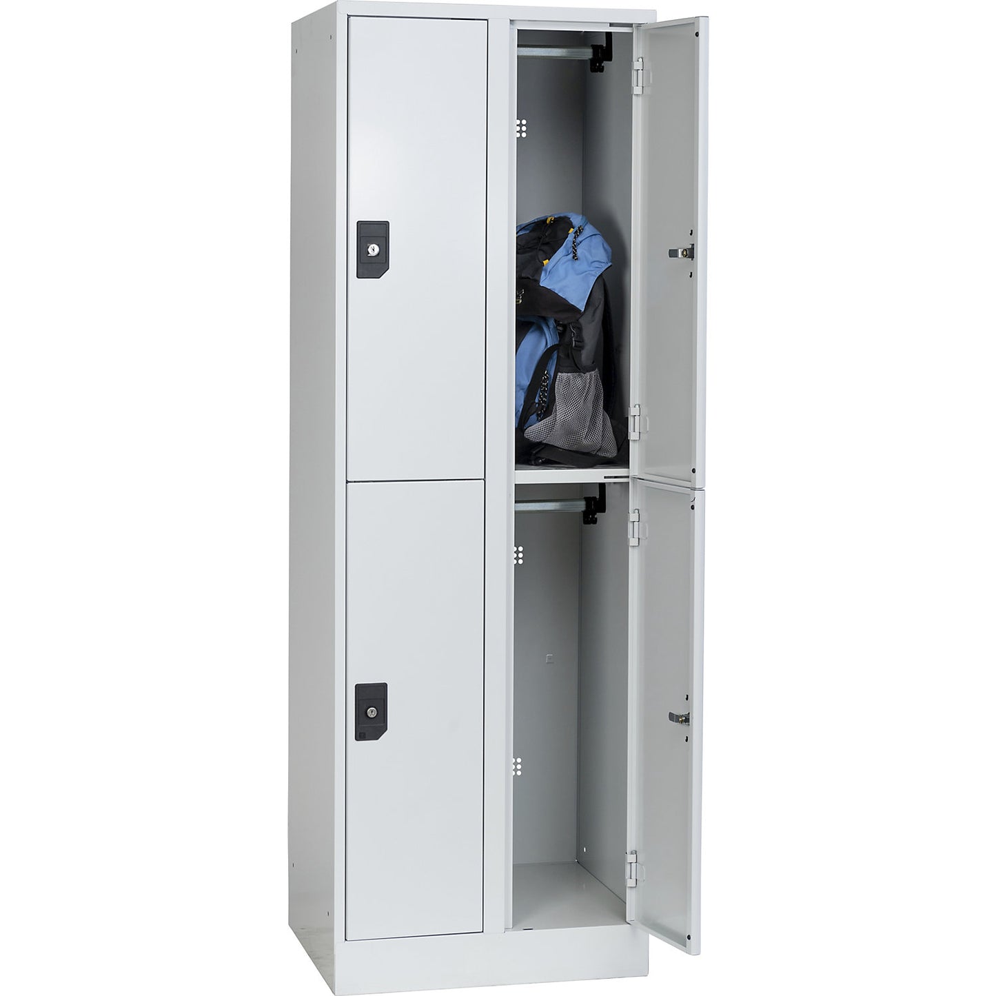 Stuttgart double deck clothes locker, 2 compartments, W 600 mm, light grey / light grey.