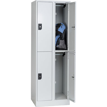 Stuttgart double deck clothes locker, 2 compartments, W 600 mm, light grey / light grey.