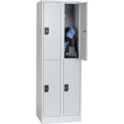 Stuttgart double deck clothes locker, 2 compartments, W 600 mm, light grey / light grey.