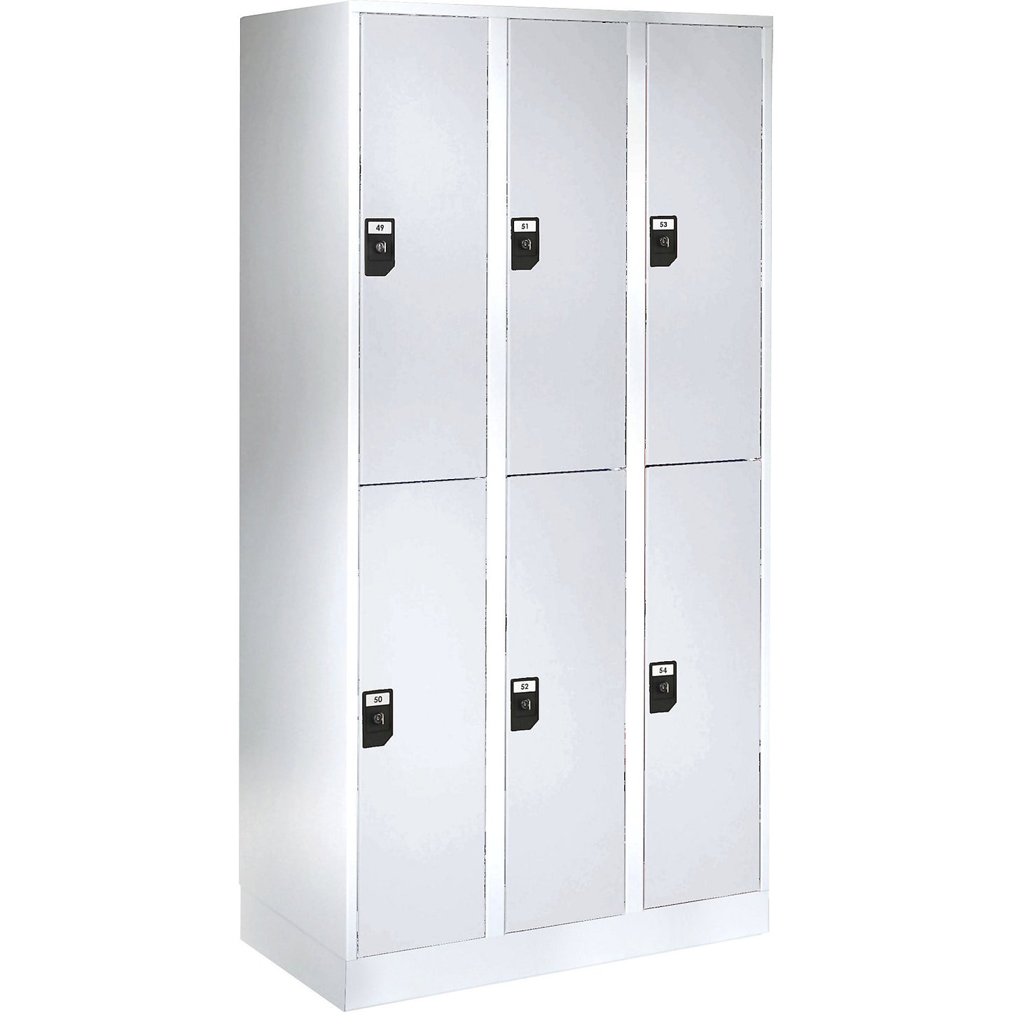 Stuttgart double deck clothes locker, 3 compartments, W 900 mm, light grey / light grey.